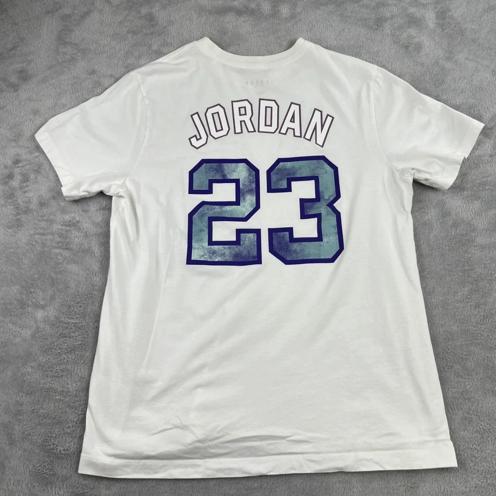 Jordan Jumpman 23 Graphic T-Shirt L White Men Basketball Streetwear Tee 2 Sided